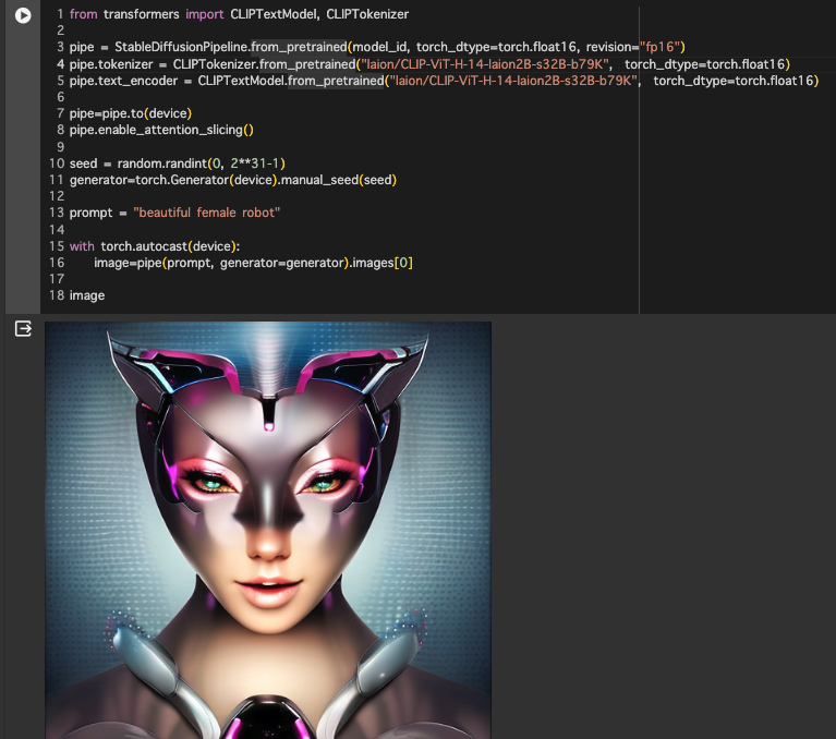 画像生成AIのプログラムコードと生成された画像